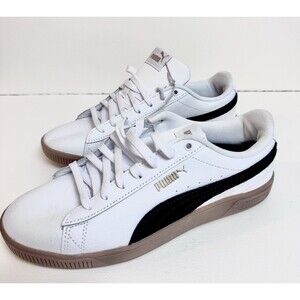 Puma Womens Vikky V3 Sneakers Size 8.5 Leather White Black Tan Lace Up